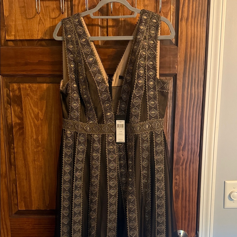 NWT BCBG Black Maxi Dress with Gold Detailing